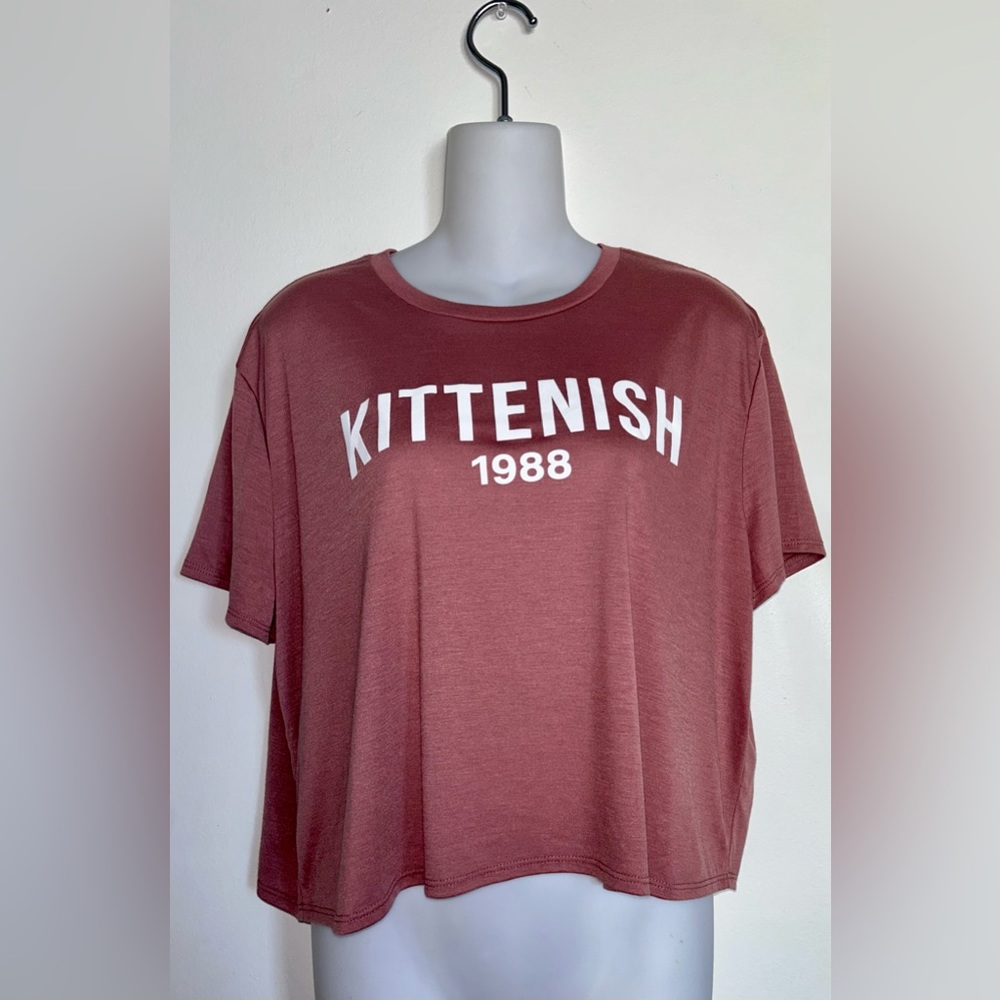 Kittenish | Women’s Pink Logo Crop Top T-Shirt Size XL NWOT